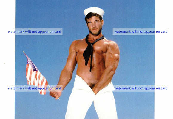 POSTCARD / Rick Wolfmier sailor with American flag