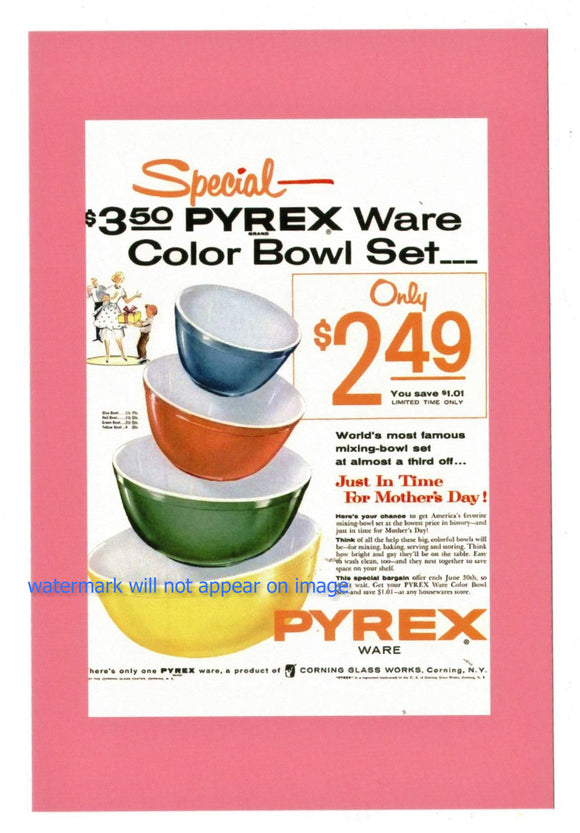 POSTCARD / Pyrex Ad / Color Bowl set, 1955