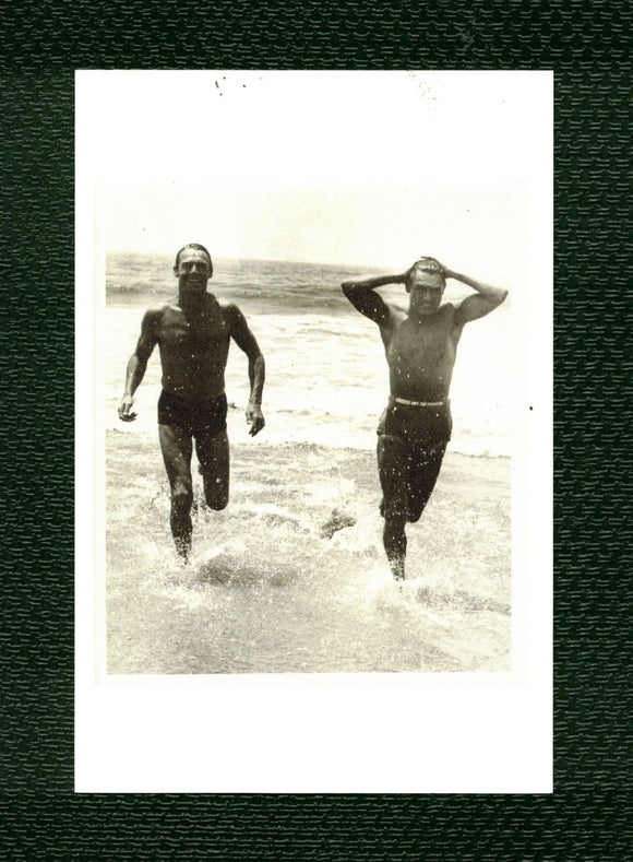 POSTCARD / Randolph Scott + Cary Grant in ocean, 1937 / Jerome Zerbe