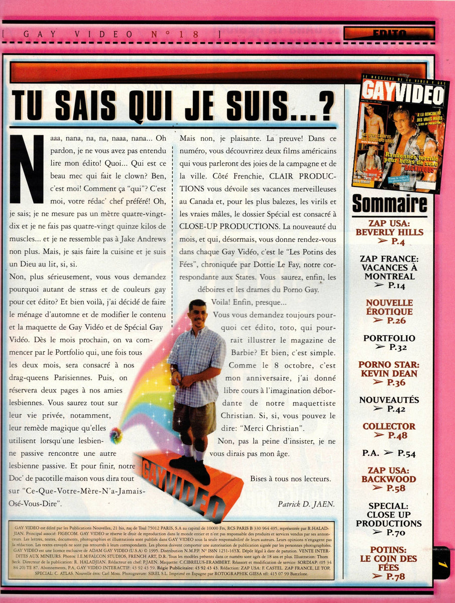 GAY VIDEO France / 1996 / Octobre - Novembre / Kurt Young / Tony Cummi –  Zeus Gay Boutik