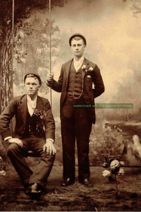 POSTCARD / Pennsylvania men + swing, 19th century