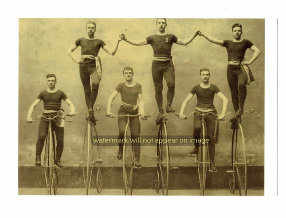 POSTCARD / Six men circus cyclists, Stockholm, 1885