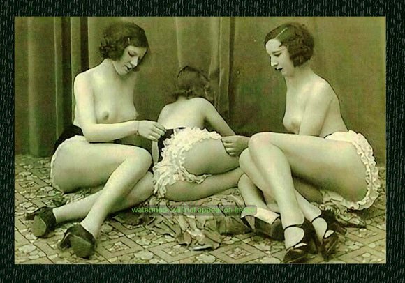 POSTCARD / Three French women in frilly underwear, 1920s