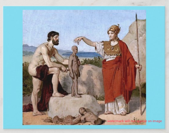 POSTCARD / HANSEN, Constantin / Prometheus + Athena creating Man, 1845