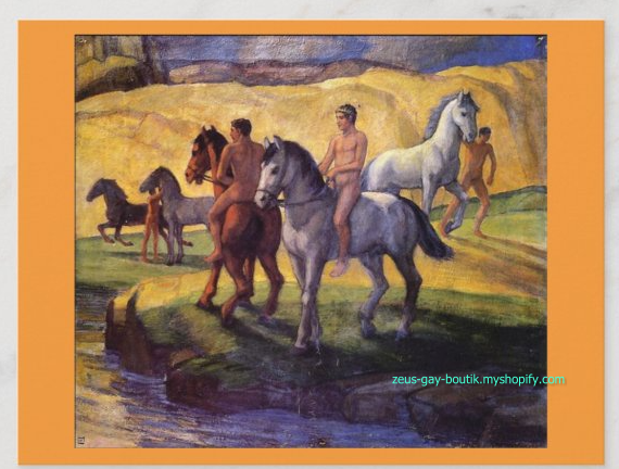 POSTCARD / HOFMANN, Ludwig Von / Young riders in Arcadian landscape, 1910