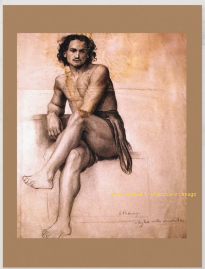 POSTCARD / De MORGAN, Evelyn / Seated male nude, 1875