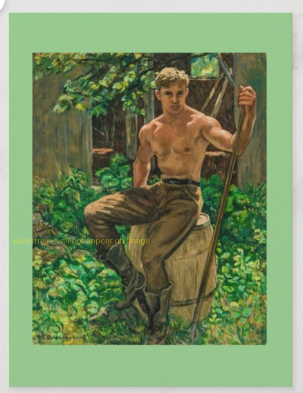POSTCARD / SCHNAKENBERG, Henry / Shirtless male worker, 1930s