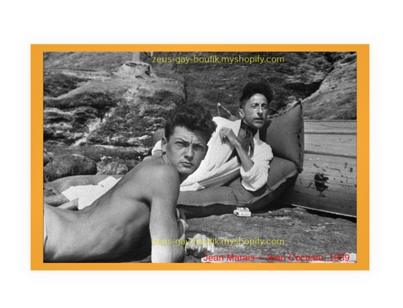 POSTCARD / Jean Cocteau + Jean Marais at the beach, 1939