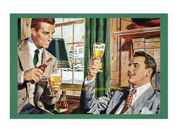 POSTCARD / Two men sharing a beer, 1950s