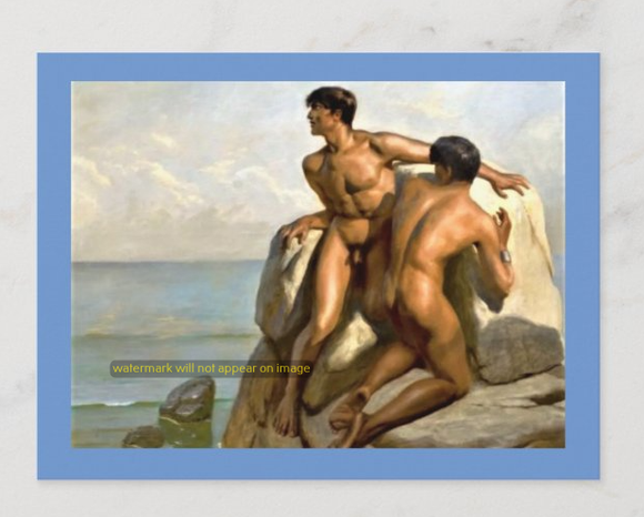 POSTCARD / Von HERRFELDT, Marcel René / Two male nudes on shore, 1910s
