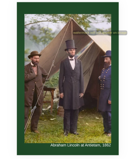 POSTCARD / Abraham Lincoln at Antietam, 1862 / Alexander Gardner