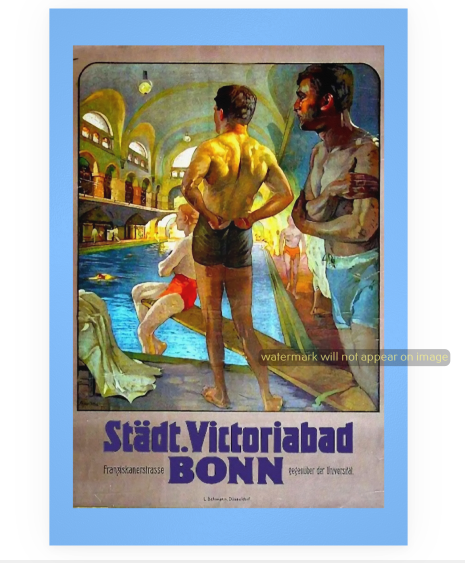 POSTCARD / HOHENSTEIN, Adolfo / Swimmers at Victoriabad in Bonn, 1918