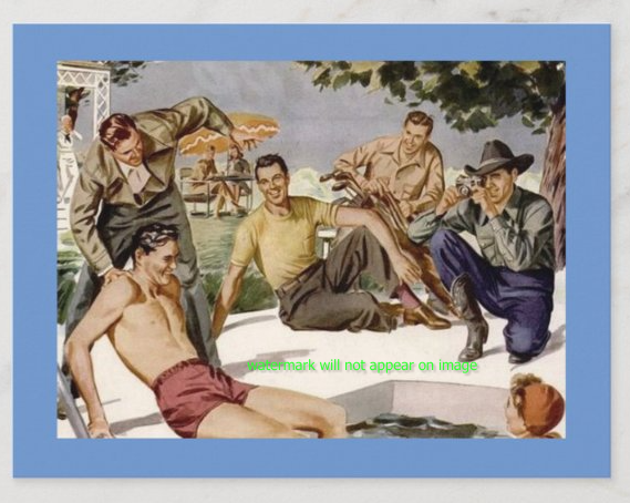 POSTCARD / ANONYMOUS / Men around the pool, 1945