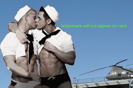 POSTCARD / Kissing sailors + helicopter
