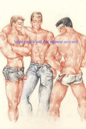 POSTCARD / BOLLIGER, René / Three nude men, 1960s