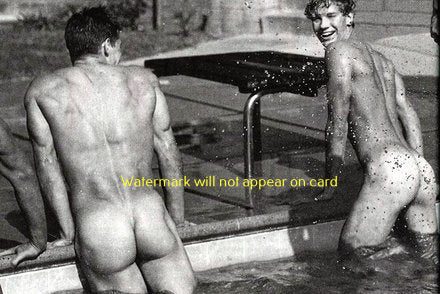 POSTCARD / Johnny Beyer + friend nude at pool's edge