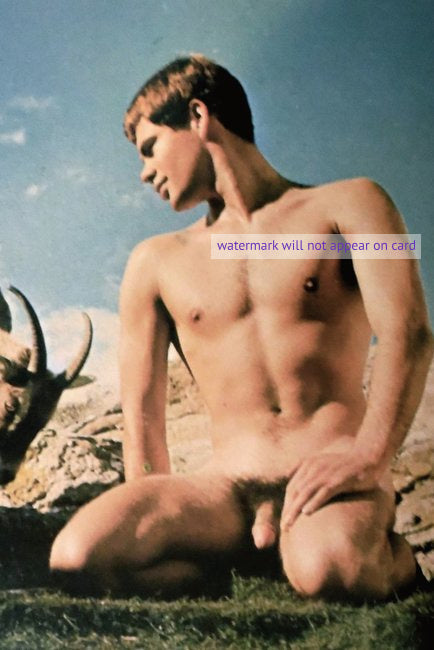 POSTCARD / Jimmy Carroll nude with mountain goat, 1968