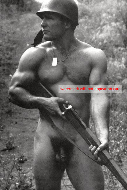 POSTCARD / Soldier nude holding rifle