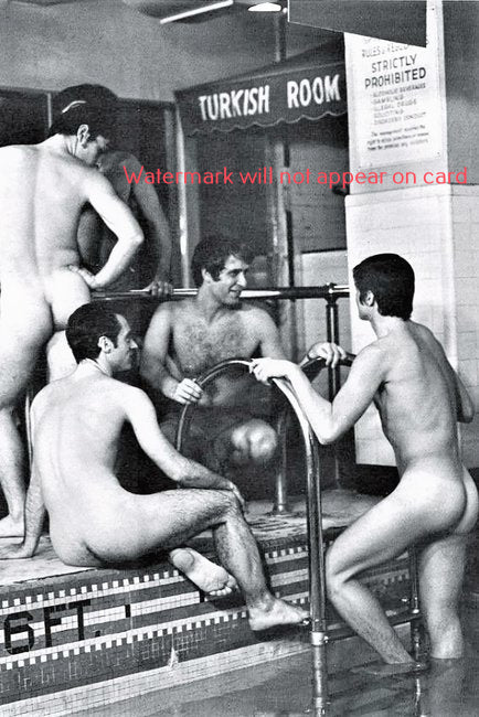 POSTCARD / Nude men at the Turkish room sauna pool, 1970s