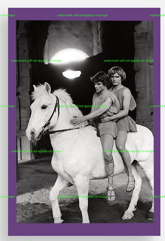 POSTCARD / Hiram Keller + Martin Potter on horse / Satyricon, 1969 / Fellini