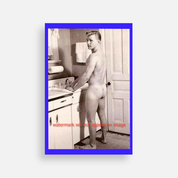 POSTCARD / Troy nude in kitchen, 1960s