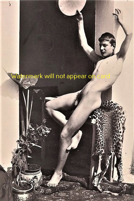 POSTCARD / Guglielmo PLUSCHOW / Nude young man on leopard skin, 1890