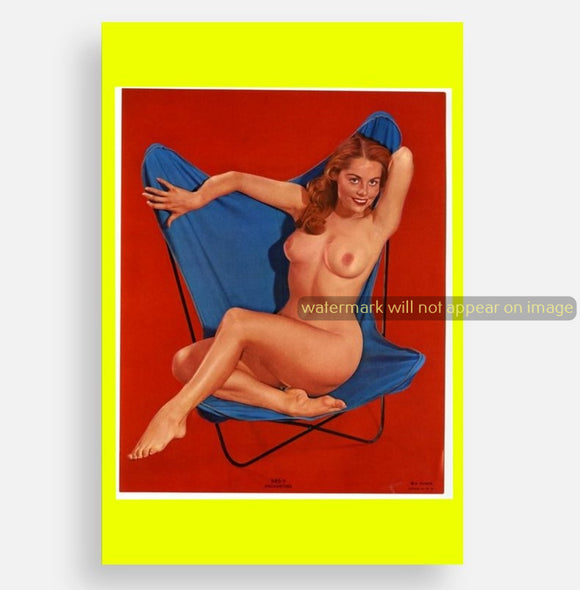 POSTCARD / Pin-up / Diane Weber nude on chair, 1956