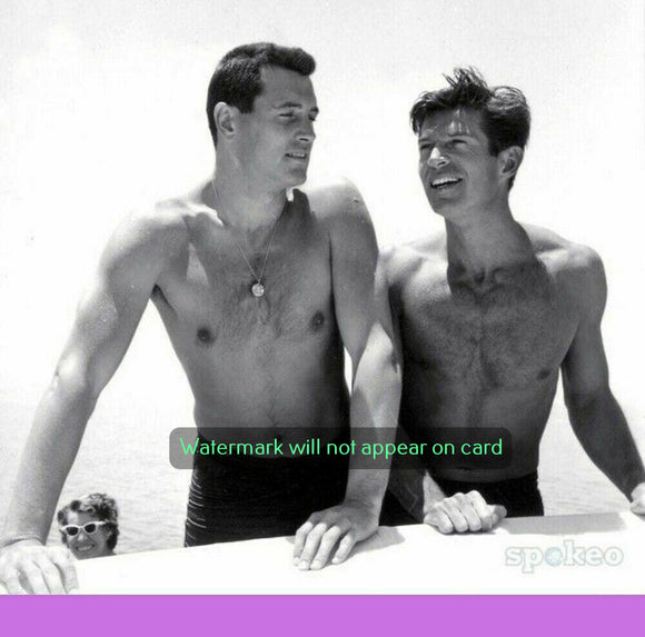 POSTCARD / Rock Hudson + George Nader at the pool, 1957