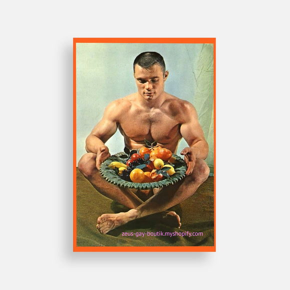 POSTCARD / Beefcake with plate of fruits
