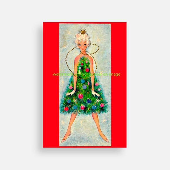 POSTCARD / Lady Christmas Tree, 1960s
