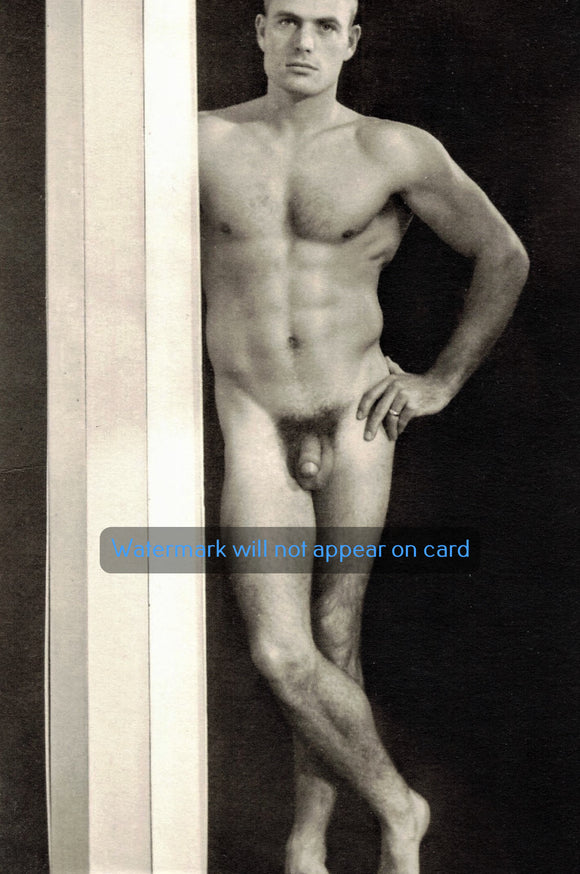 GREETING CARD / Don Deckman nude near column