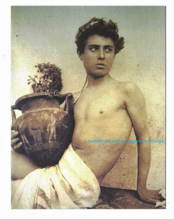 POSTCARD / Von GLOEDEN, Wilhelm / Young man with urn, 1890