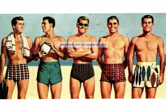 POSTCARD / 1950s men in swimsuits