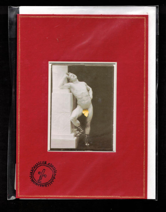 GREETING CARD / Eugen Sandow with gold fig leaf, 1894