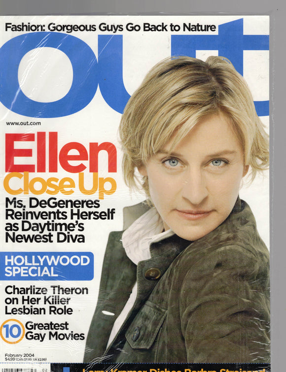 OUT MAGAZINE / 2004 / February / Ellen DeGeneres / Charlize Theron / Larry Kramer