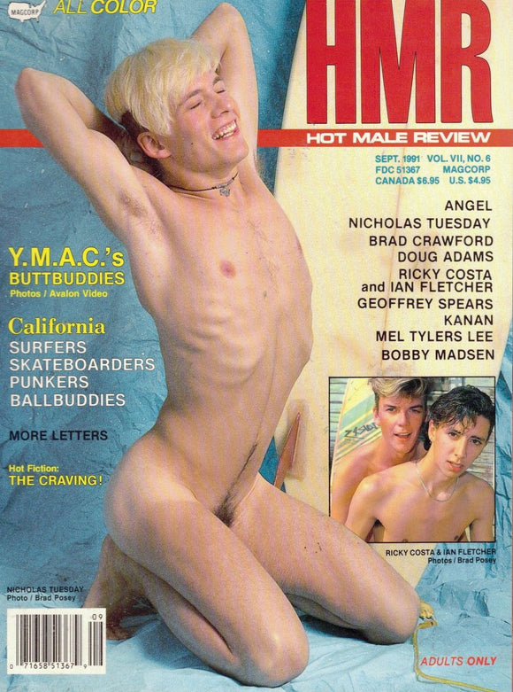 Hot Male Review / 1991 / September / Nicolas Tuesday / Brad Crawford / Doug Adams / Ricky Costa / Ian Fletcher / Geoffrey Spears / Bobby Madsen / Mel Tyler Lee