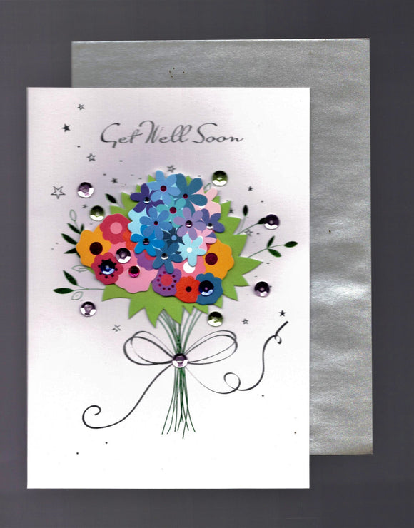 GREETING CARD / Bright Flowers Bouquet / Get well soon / 3-D