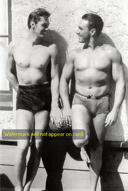 POSTCARD / George O'Brien + Johnny Weissmuller in swimsuits