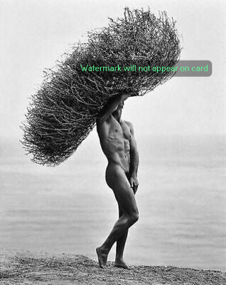 GREETING CARD / RITTS, Herb / Male nude with tumbleweed, Paradise Cove 1986
