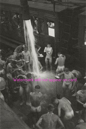 POSTCARD / Soldiers nude shower at the train station