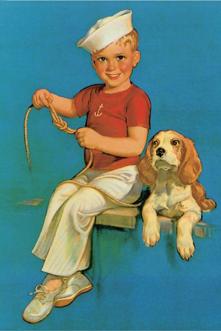 POSTCARD / Little sailor boy and his dog
