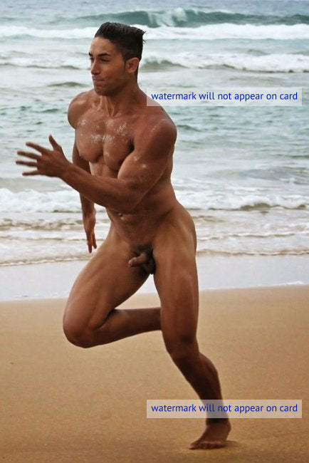 POSTCARD / Nude man running on the beach