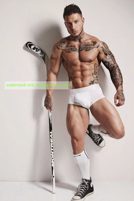 POSTCARD / Hockey player in underwear + sneakers