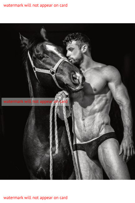 POSTCARD / Aaron in underwear with Horse
