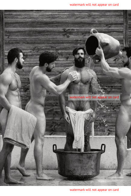 POSTCARD / Nude bearded men bathing