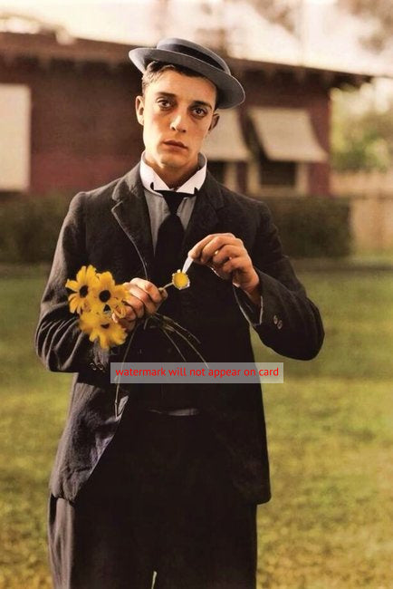POSTCARD / Buster Keaton with flowers