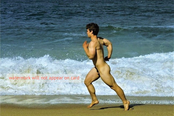 POSTCARD / Jogger nude running on the beach