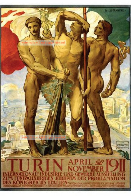 POSTCARD / KAROLIS Adolfo de / Turin World Fair 1911 / Three male nudes