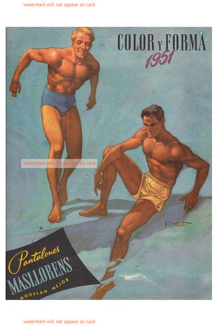 POSTCARD / Men Swimsuits Masllorens, 1951