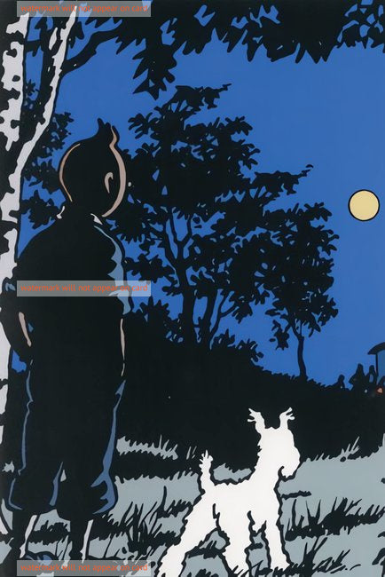 POSTCARD / Tintin + Milou at night